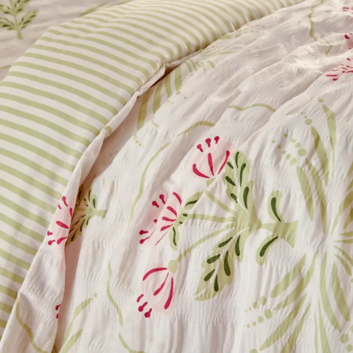 Parure de lit réversible texturée 3 pièces florale housse + taies