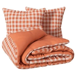 Parure de lit réversible texturée 3 pièces vichy housse + taies