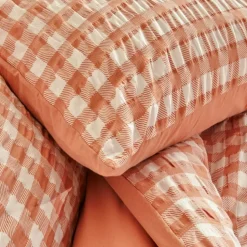 Parure de lit réversible texturée 3 pièces vichy housse + taies