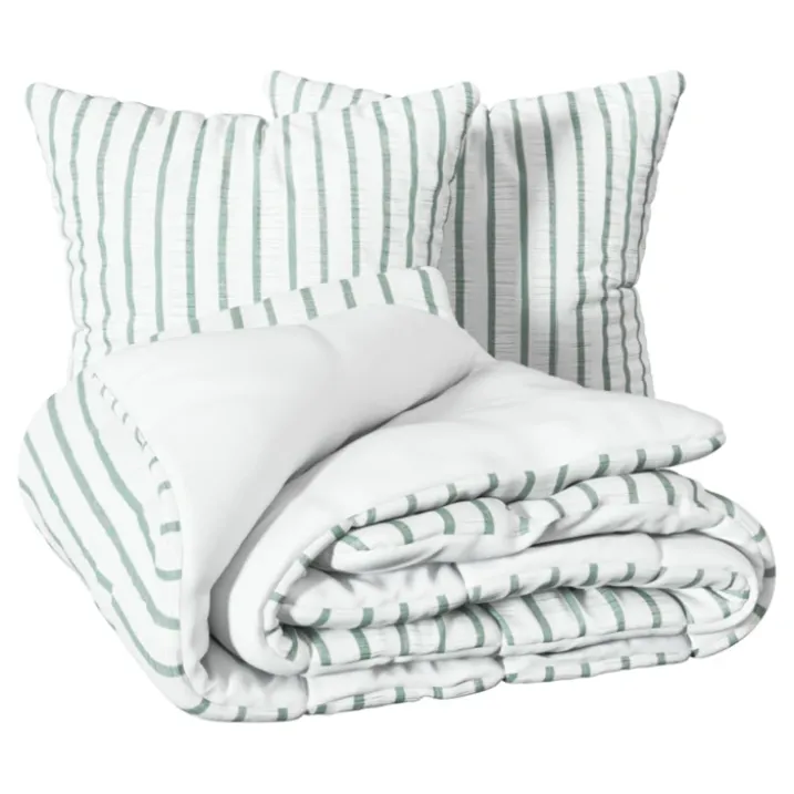Parure de lit réversible texturée 3 pièces rayée housse + taies