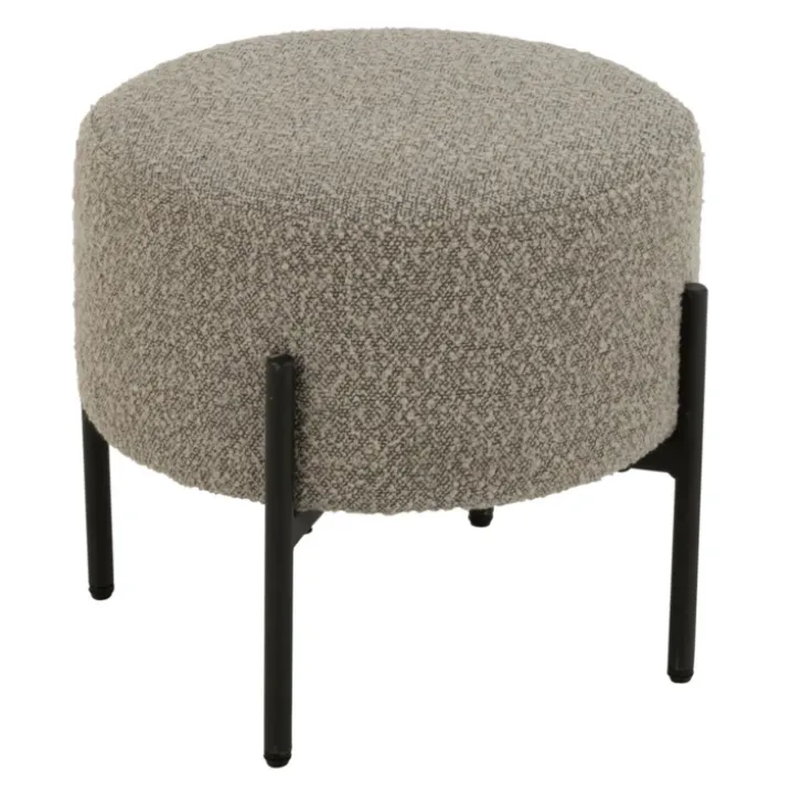 Petit tabouret rond en bois et tissu bouclette