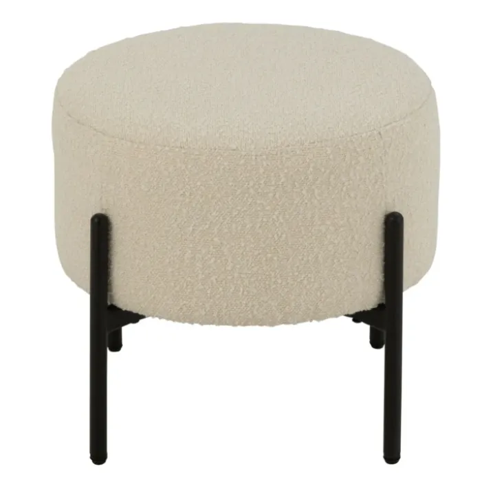 Petit tabouret rond en bois et tissu bouclette