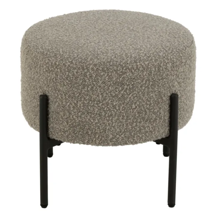 Petit tabouret rond en bois et tissu bouclette