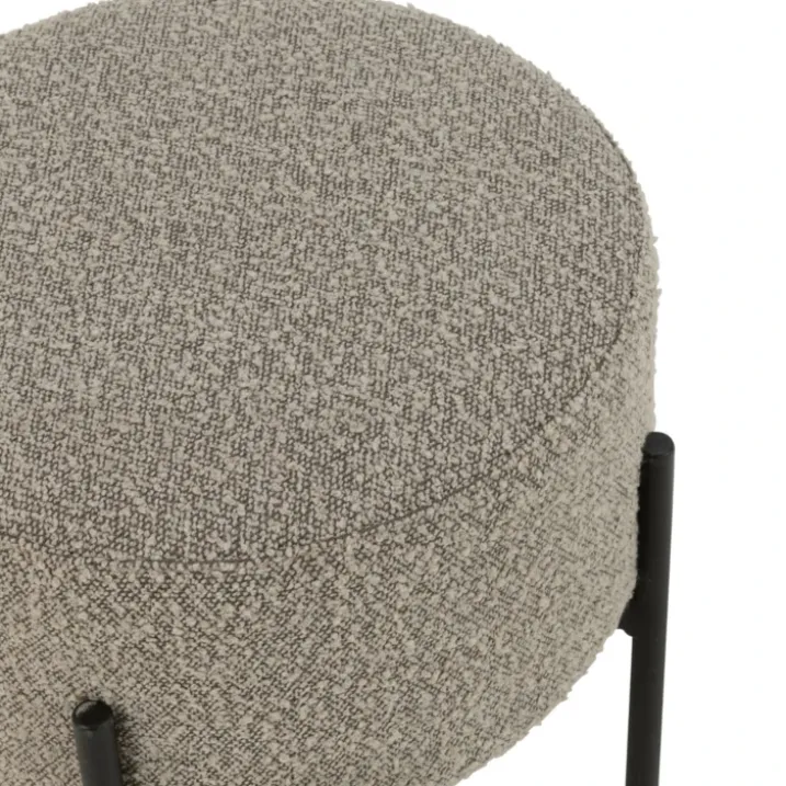 Petit tabouret rond en bois et tissu bouclette