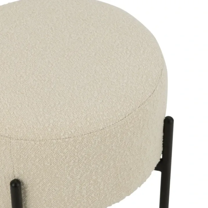 Petit tabouret rond en bois et tissu bouclette
