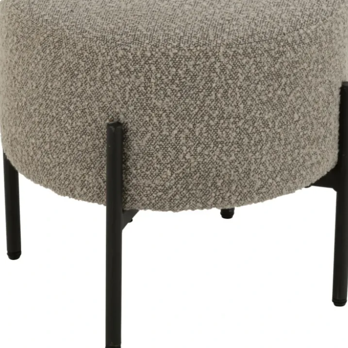 Petit tabouret rond en bois et tissu bouclette