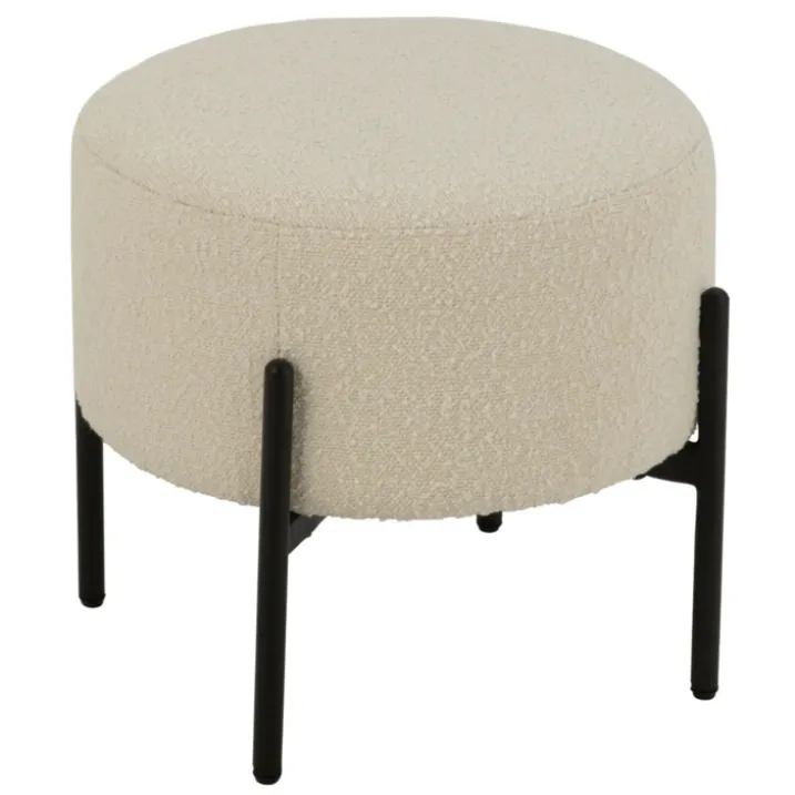 Petit tabouret rond en bois et tissu bouclette