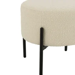 Petit tabouret rond en bois et tissu bouclette