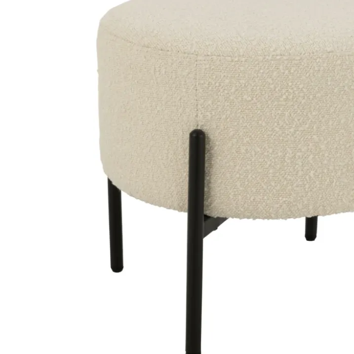 Petit tabouret rond en bois et tissu bouclette