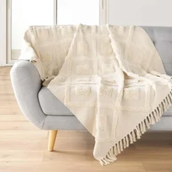 Plaid bohème tufté avec franges