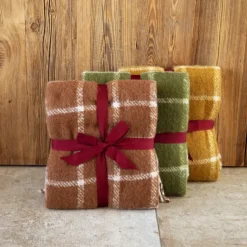 Plaid à carreaux aspect mohair avec franges