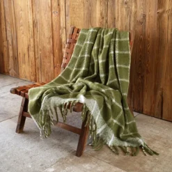 Plaid à carreaux aspect mohair avec franges