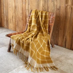 Plaid à carreaux aspect mohair avec franges