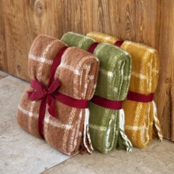 Plaid à carreaux aspect mohair avec franges