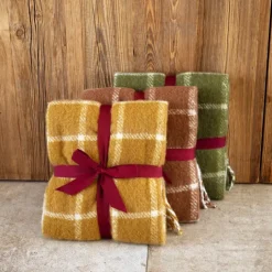 Plaid à carreaux aspect mohair avec franges