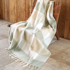 Plaid à carreaux aspect mohair avec franges