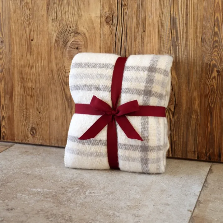 Plaid à carreaux effet mohair avec dos sherpa