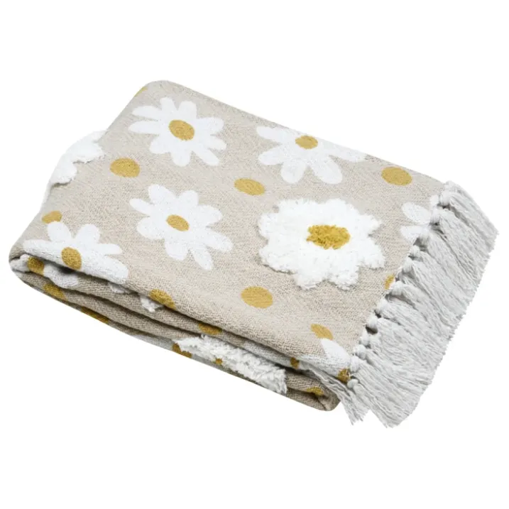 Plaid décoratif imprimé marguerites en polycoton