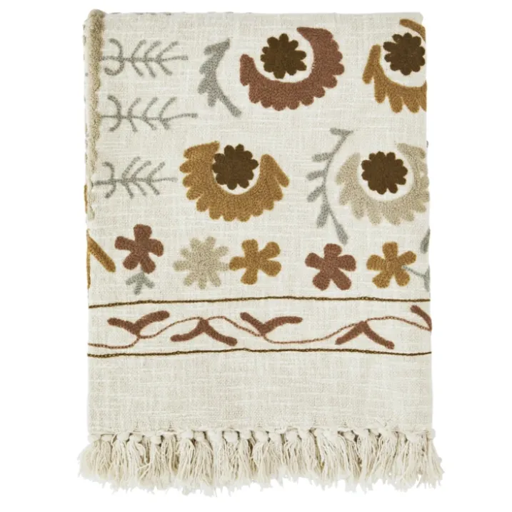 Plaid en coton brodé à motifs floraux