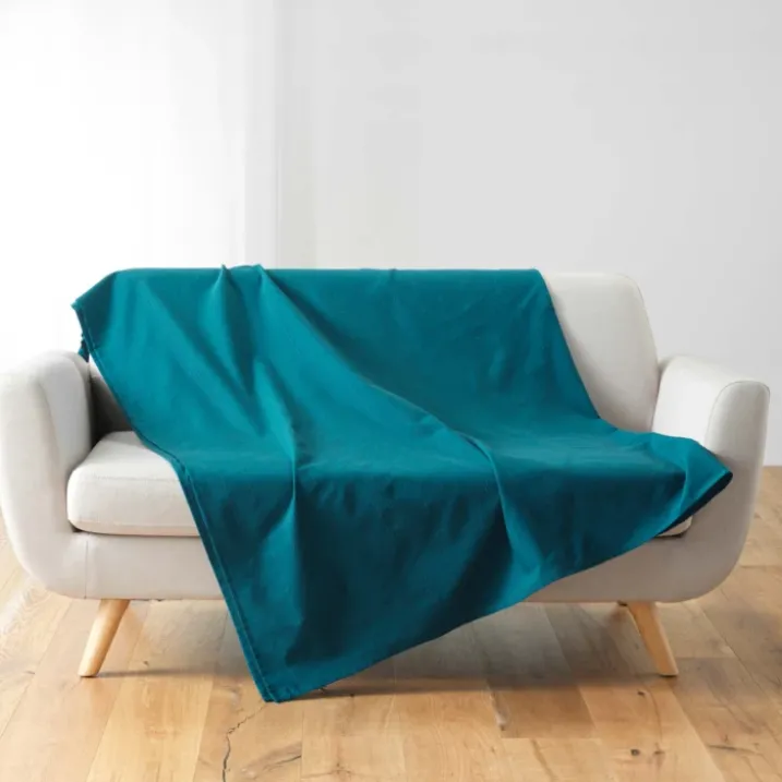 Plaid uni en polycoton pour canapé ou lit
