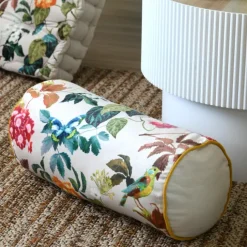 Polochon décoratif motif feuillage et oiseau