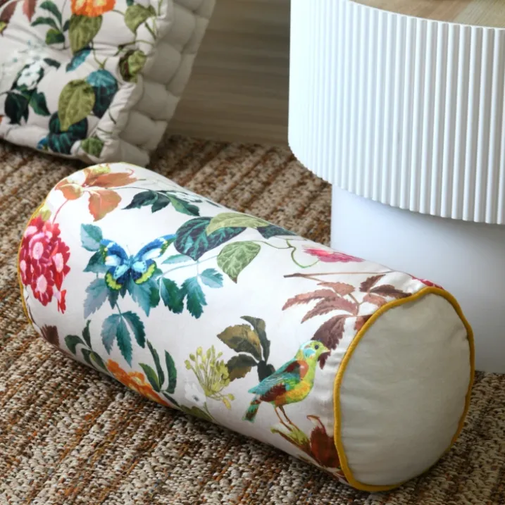 Polochon décoratif motif feuillage et oiseau