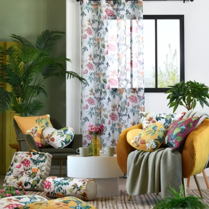 Polochon décoratif motif feuillage et oiseau