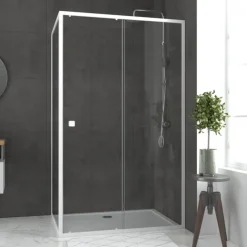 Porte de douche coulissante en verre trempé avec paroi de retour