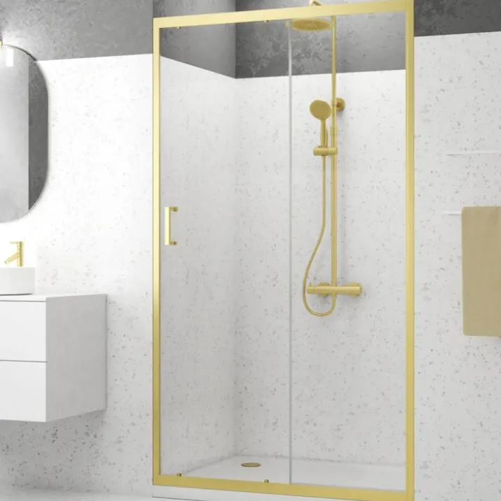 Porte de douche coulissante en or brossé