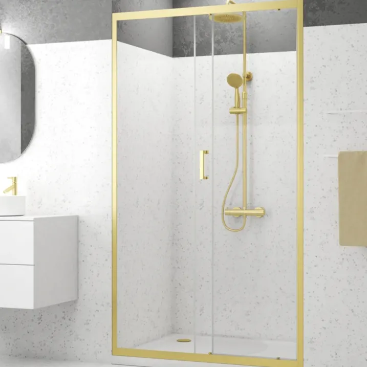 Porte de douche coulissante en or brossé