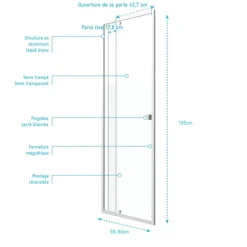 Porte de douche pivotante en verre trempé