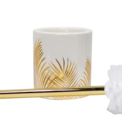 Pot et brosse wc en céramique feuilles dorées