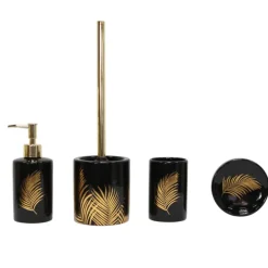 Pot et brosse wc en céramique feuilles dorées