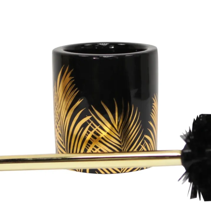 Pot et brosse wc en céramique feuilles dorées