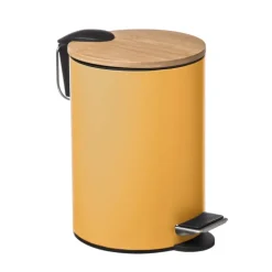 Poubelle colorée avec couvercle en bambou