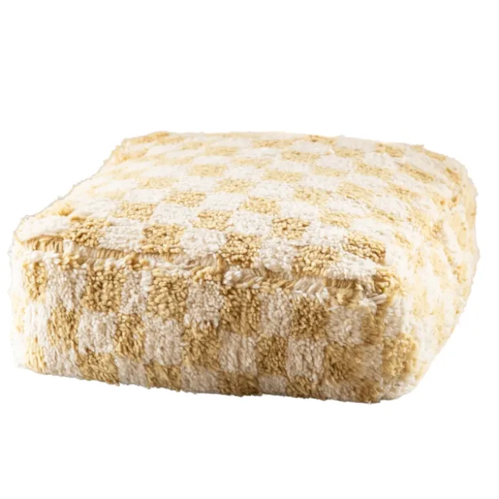 Pouf damier en laine avec garnissage