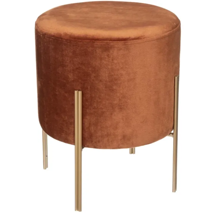 Pouf rond en métal et velours