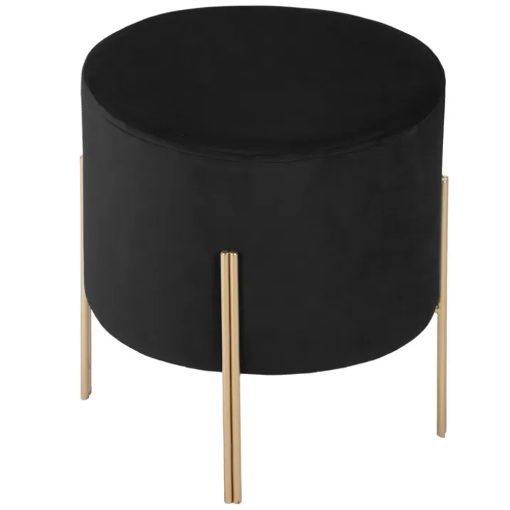 Pouf rond en métal et velours