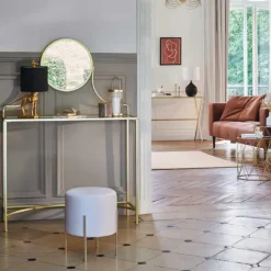 Pouf rond en métal et velours