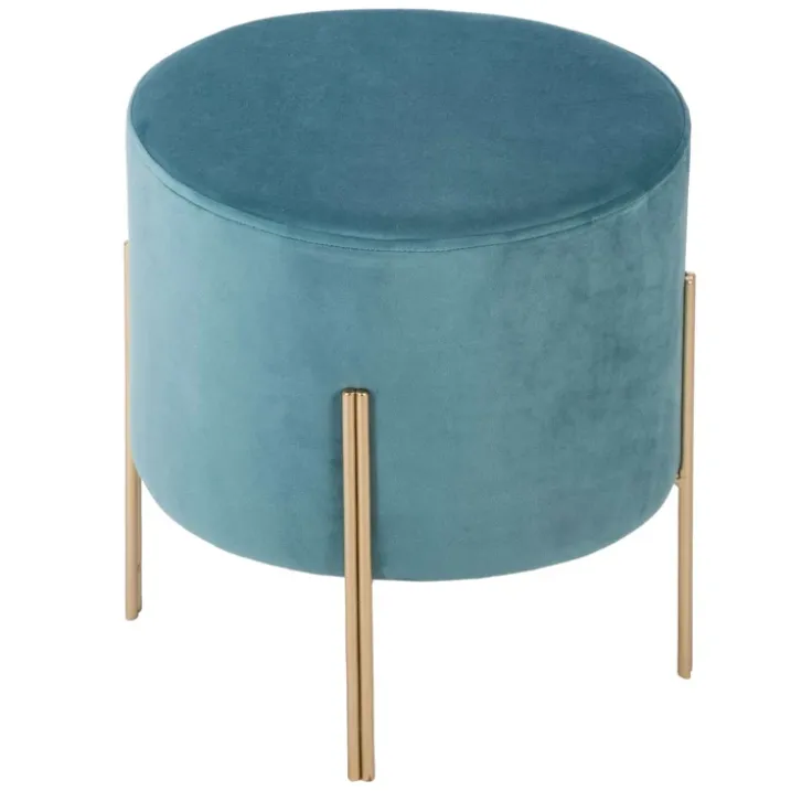 Pouf rond en métal et velours