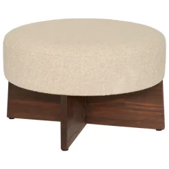 Pouf rond en tissu bouclette avec base bois