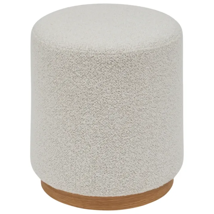 Pouf rond en tissu bouclette avec base bois
