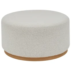 Pouf XL rond en tissu bouclette avec base bois