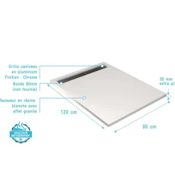 Receveur de douche extra-plat en résine effet pierregrille linéaire chrome