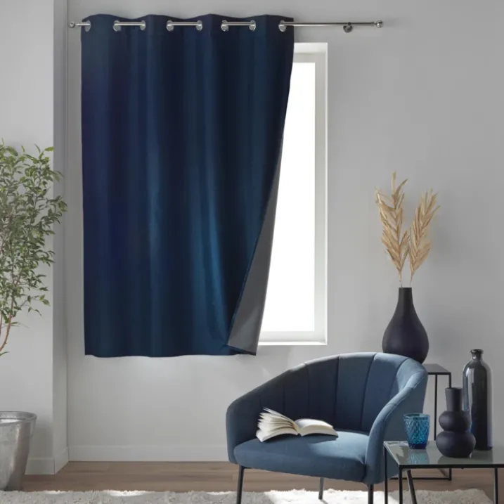 Rideau court occultant à œillets en chambray uni