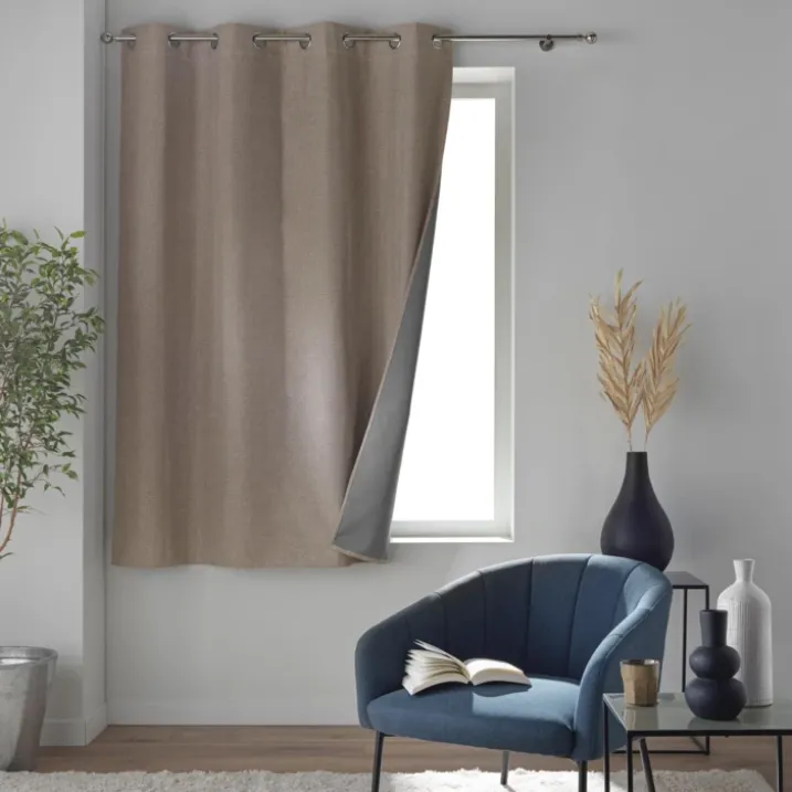 Rideau court occultant à œillets en chambray uni