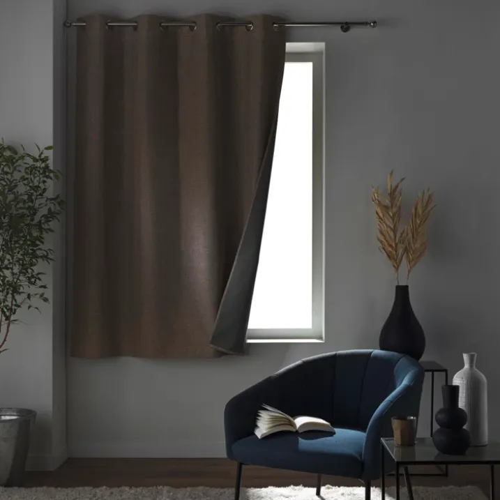 Rideau court occultant à œillets en chambray uni