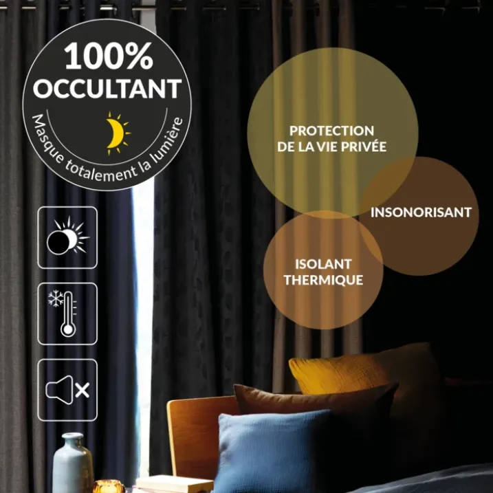 Rideau court occultant à œillets en chambray uni