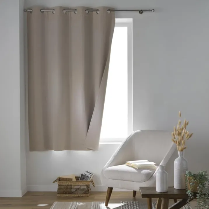 Rideau court occultant, isolant thermique et phonique en chambray
