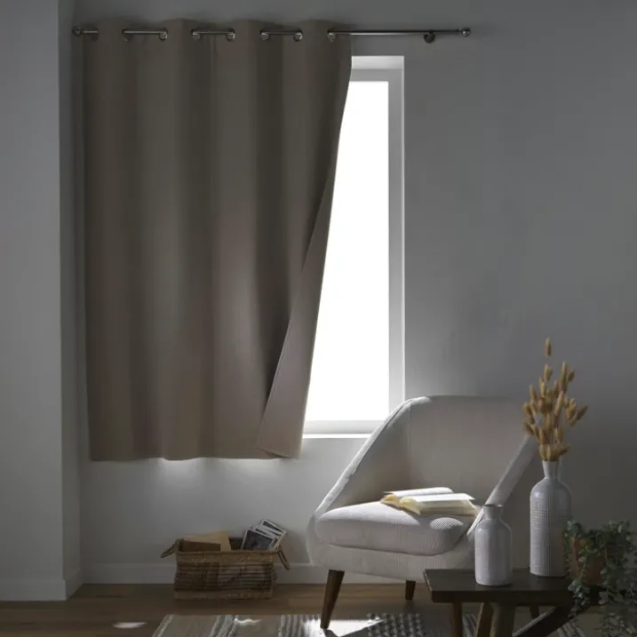 Rideau court occultant, isolant thermique et phonique en chambray